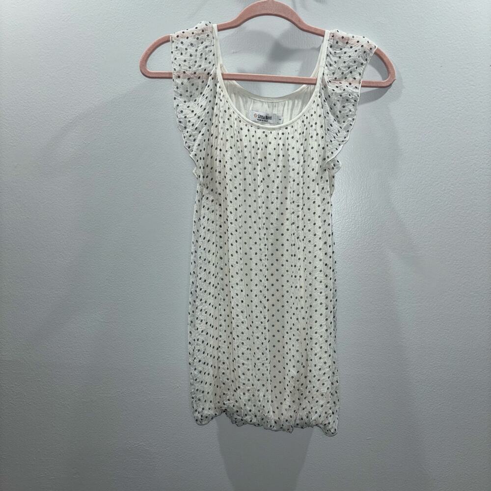 Luisa Ricci Made in Italy 100% Silk Polka Dot Ruffle Sleeve Blouse Size Small
